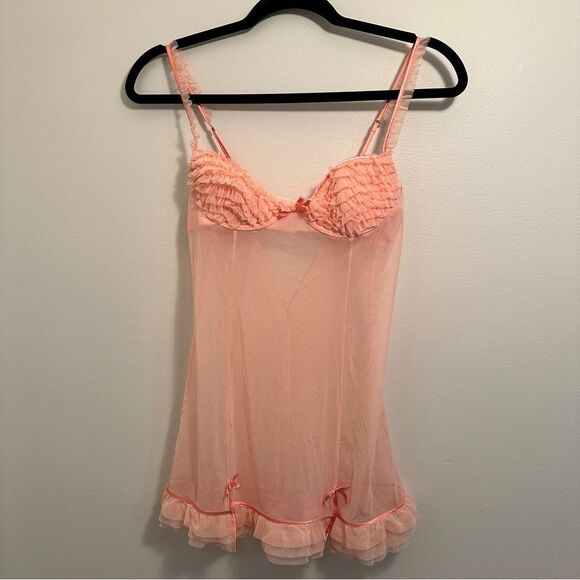 Fredrick’s Of Hollywood Ruffled Peachy Orange Slip Dress - Picture 2 of 7